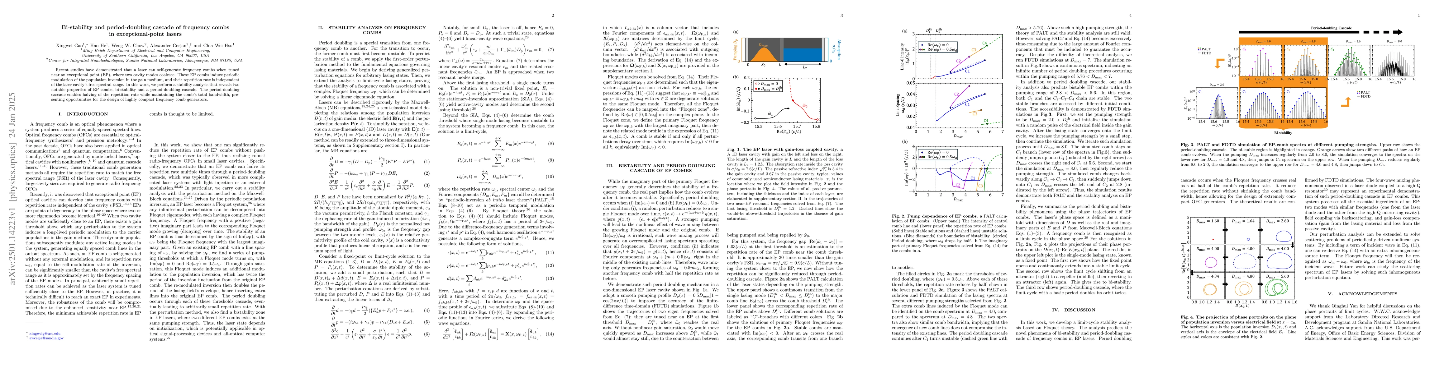 Thumbnail for Bi-stability and period-doubling cascade of frequency combs in
  exceptional-point lasers