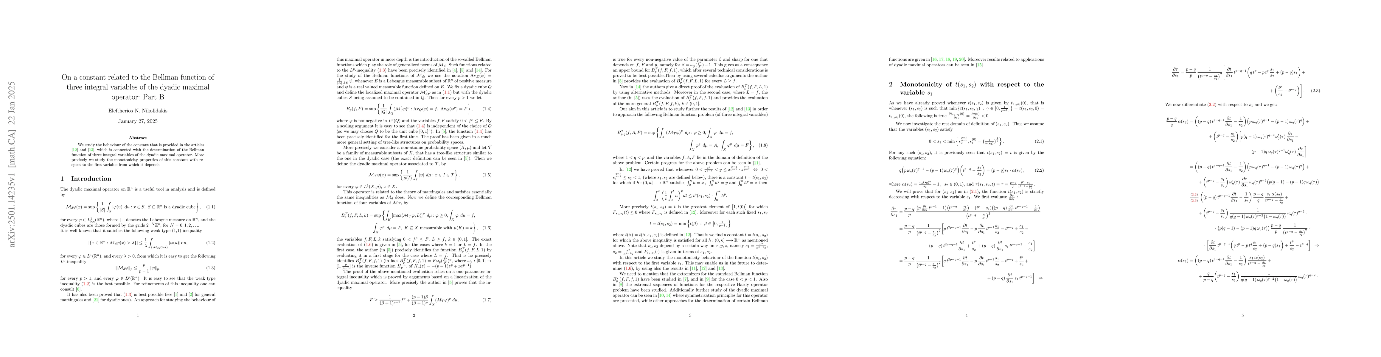 Thumbnail for On a constant related to the Bellman function of three integral
  variables of the dyadic maximal operator: Part B