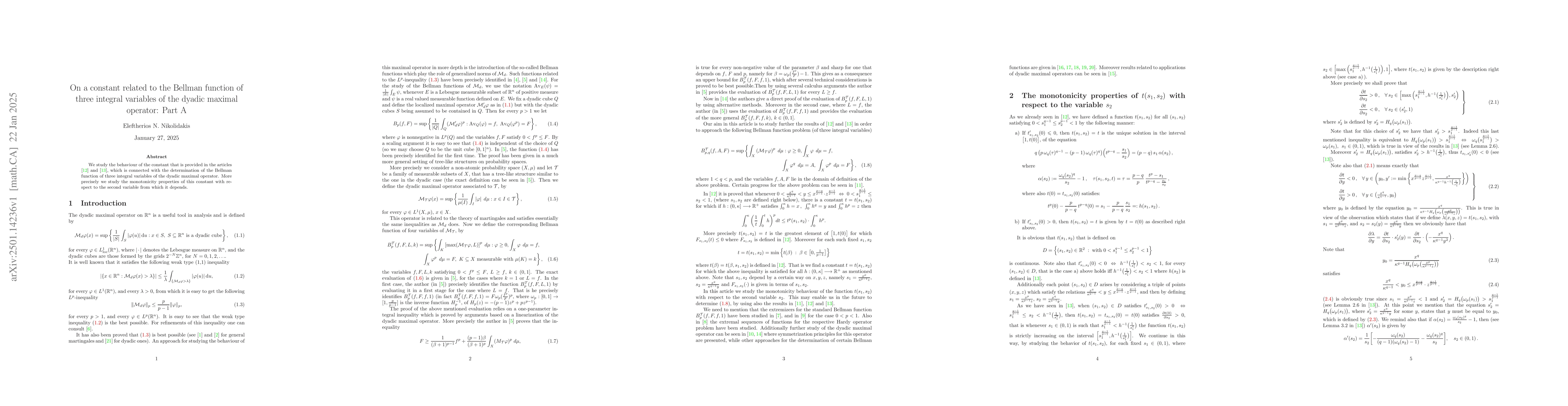 Thumbnail for On a constant related to the Bellman function of three integral
  variables of the dyadic maximal operator: Part A