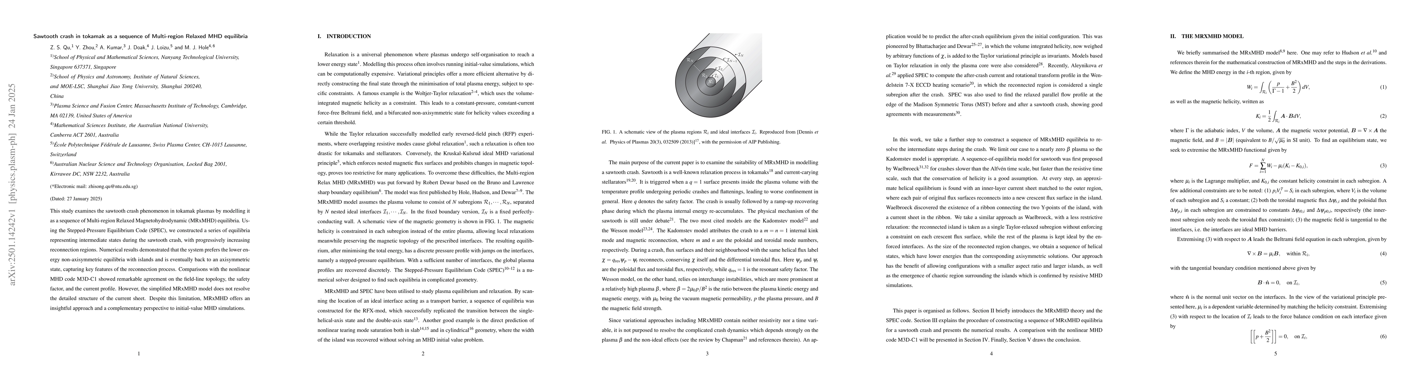 Thumbnail for Sawtooth crash in tokamak as a sequence of Multi-region Relaxed MHD
  equilibria