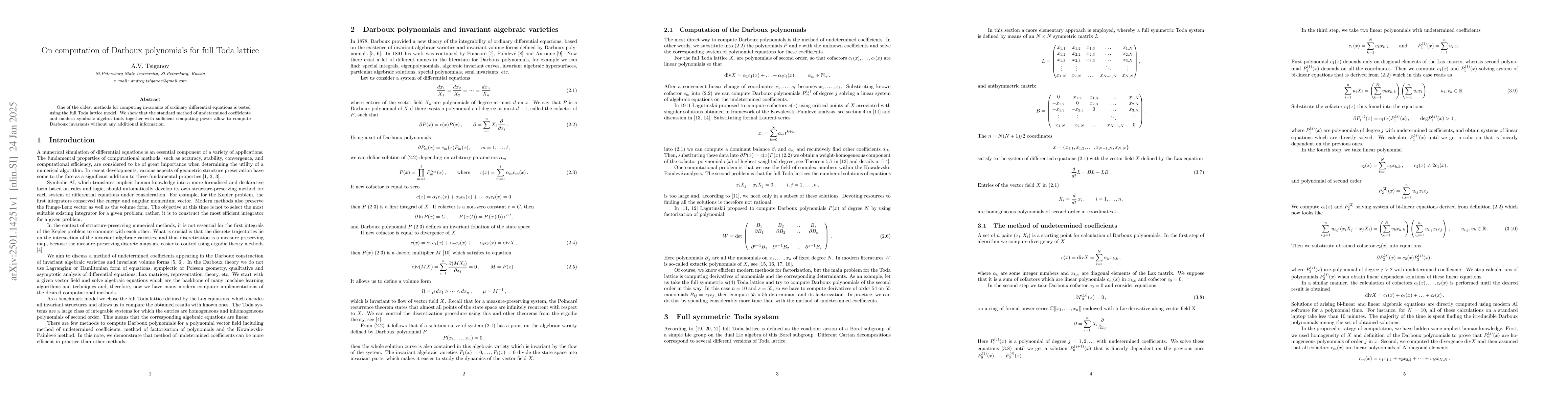 Thumbnail for On computation of Darboux polynomials for full Toda lattice