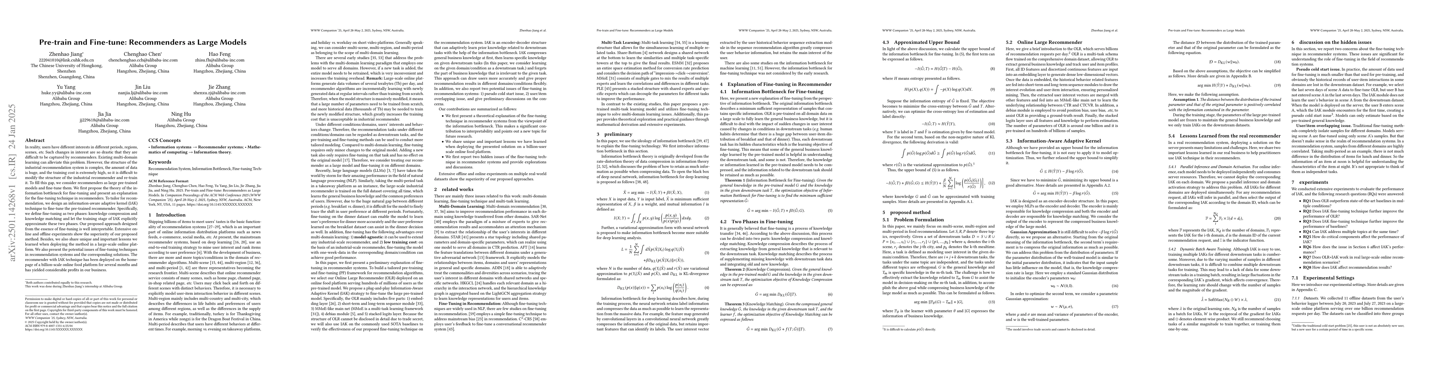 Thumbnail for Pre-train and Fine-tune: Recommenders as Large Models