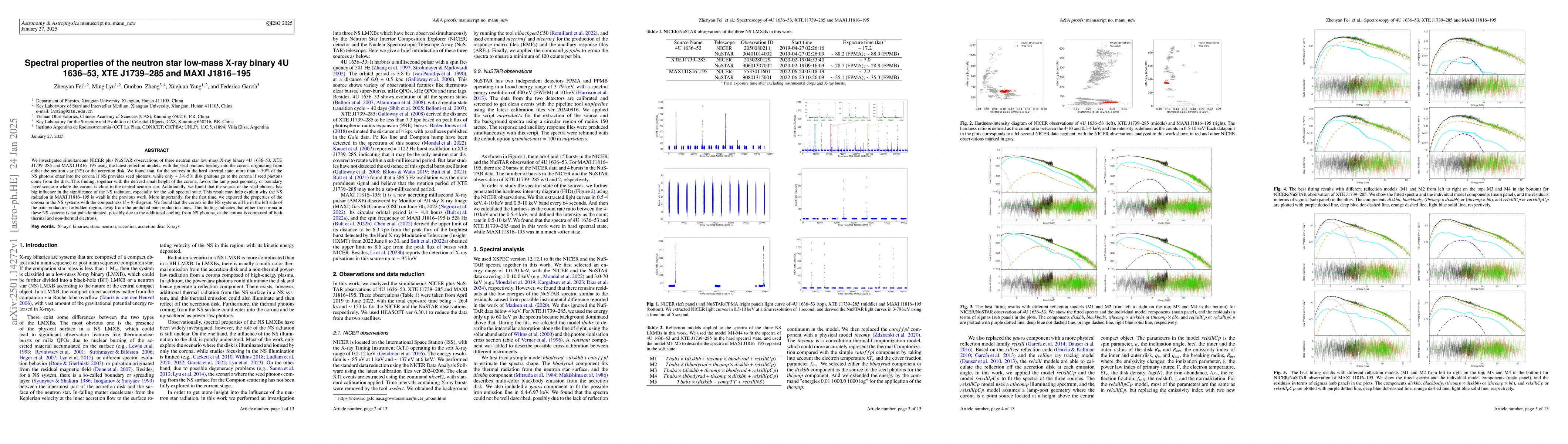 Thumbnail for Spectral properties of the neutron star low-mass X-ray binary 4U
  1636-53, XTE J1739-285 and MAXI J1816-195