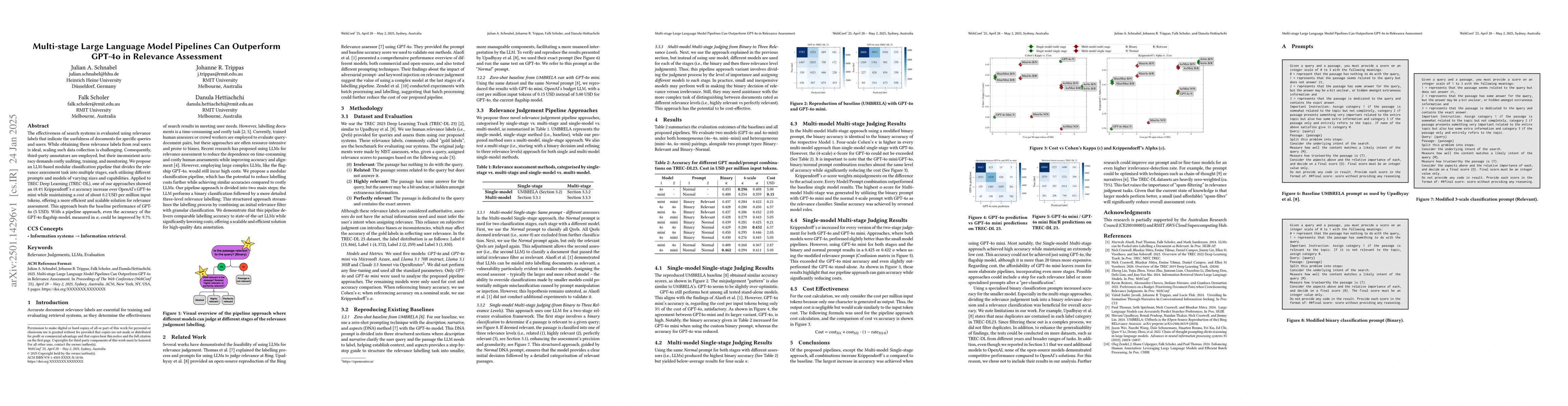 Thumbnail for Multi-stage Large Language Model Pipelines Can Outperform GPT-4o in
  Relevance Assessment