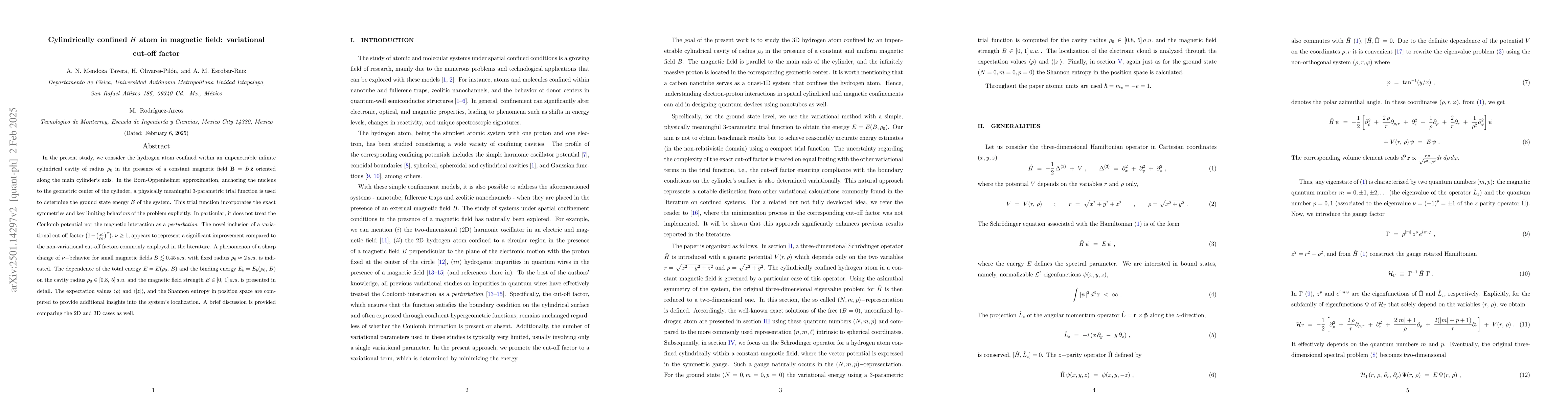 Thumbnail for Cylindrically confined $H$ atom in magnetic field: variational cut-off
  factor