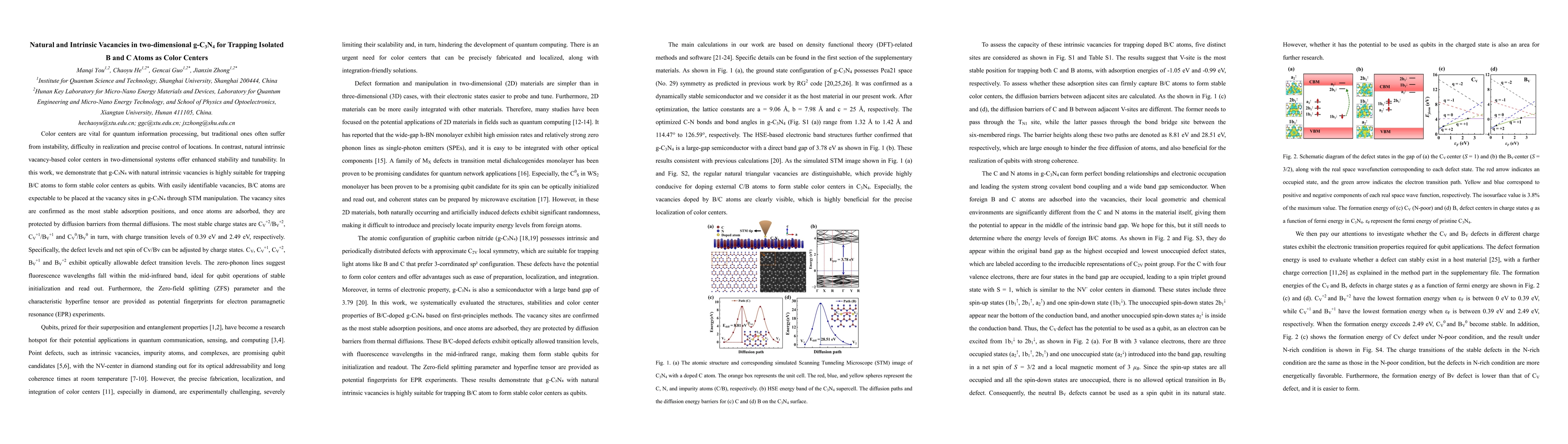 Thumbnail for Natural and Intrinsic Vacancies in two-dimensional g-C$_3$N$_4$ for
  Trapping Isolated B and C Atoms as Color Centers