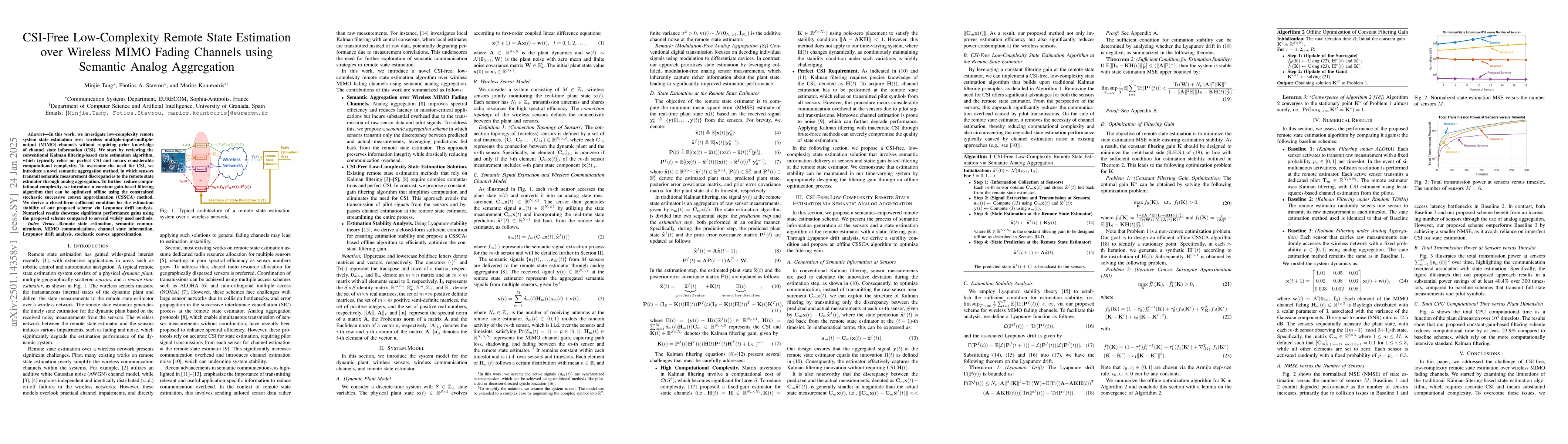 Thumbnail for CSI-Free Low-Complexity Remote State Estimation over Wireless MIMO
  Fading Channels using Semantic Analog Aggregation