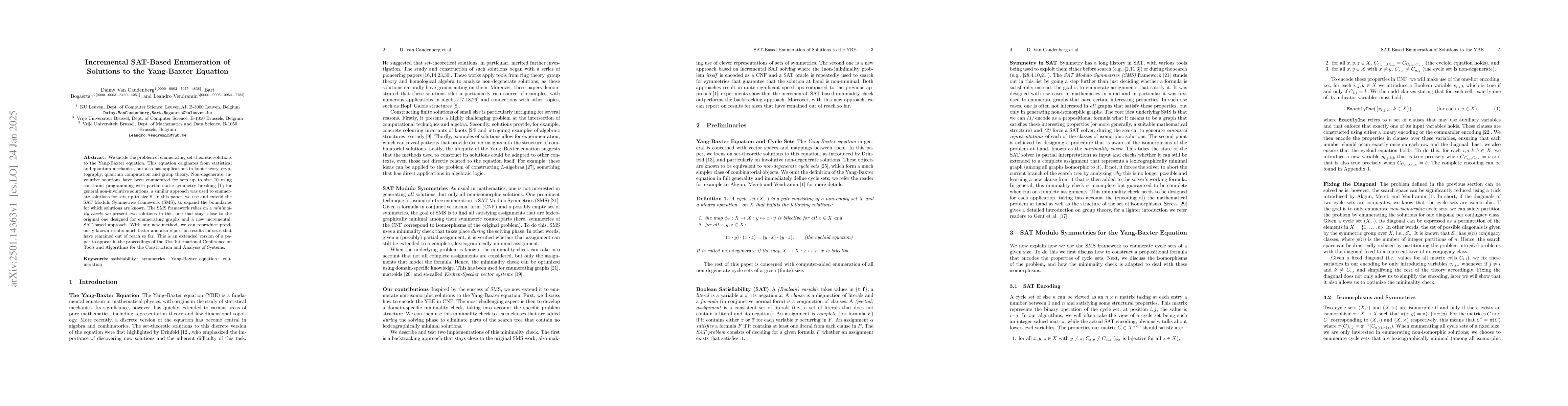 Thumbnail for Incremental SAT-Based Enumeration of Solutions to the Yang-Baxter
  Equation