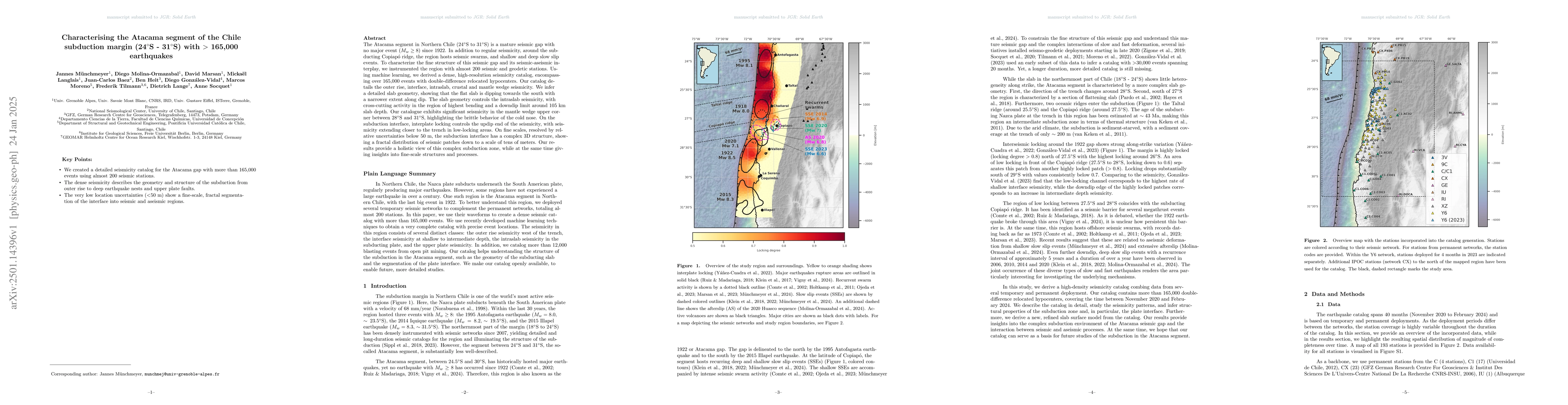Thumbnail for Characterising the Atacama segment of the Chile subduction margin
  (24°S-31°S) with >165,000 earthquakes