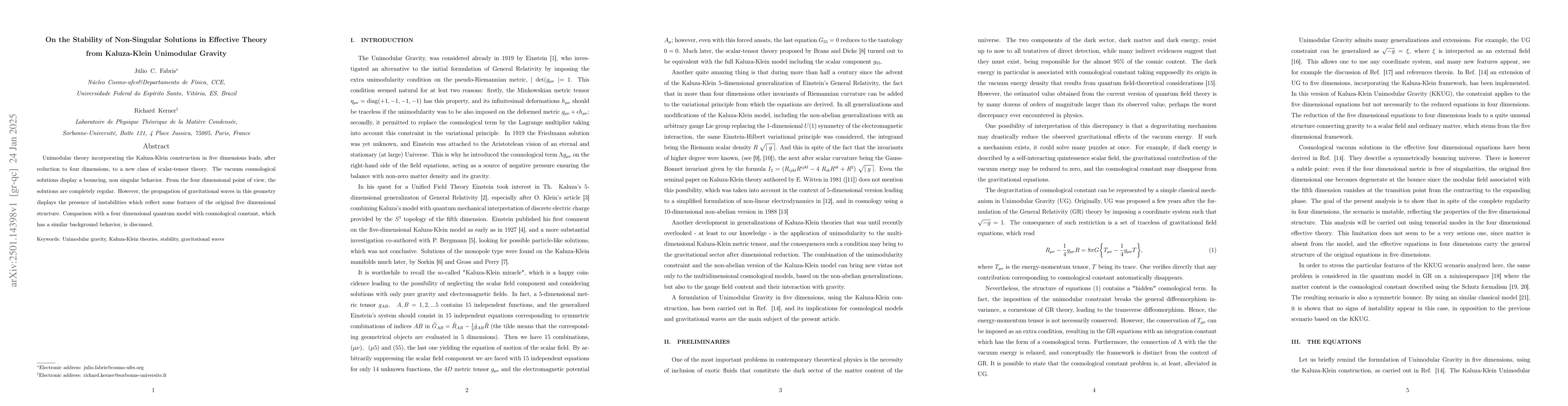 Thumbnail for On the Stability of Non-Singular Solutions in Effective Theory from
  Kaluza-Klein Unimodular Gravity