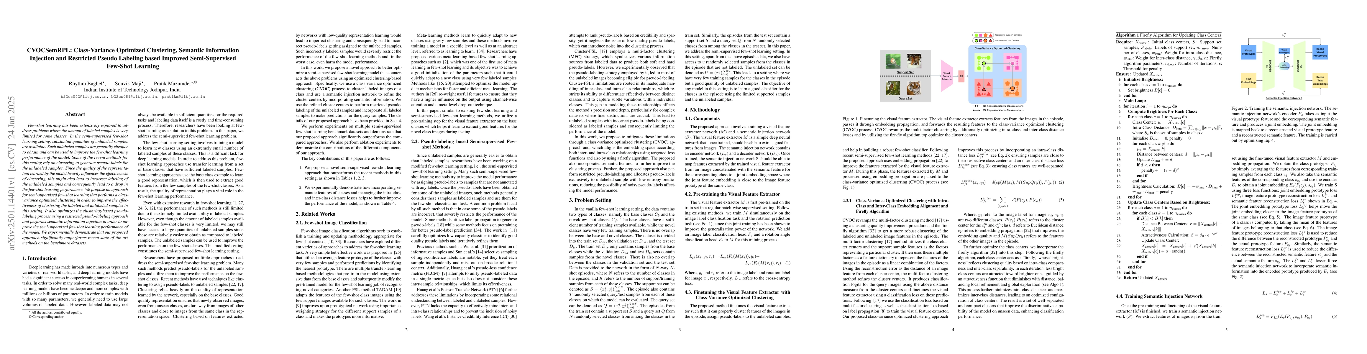 Thumbnail for CVOCSemRPL: Class-Variance Optimized Clustering, Semantic Information
  Injection and Restricted Pseudo Labeling based Improved Semi-Supervised
  Few-Shot Learning
