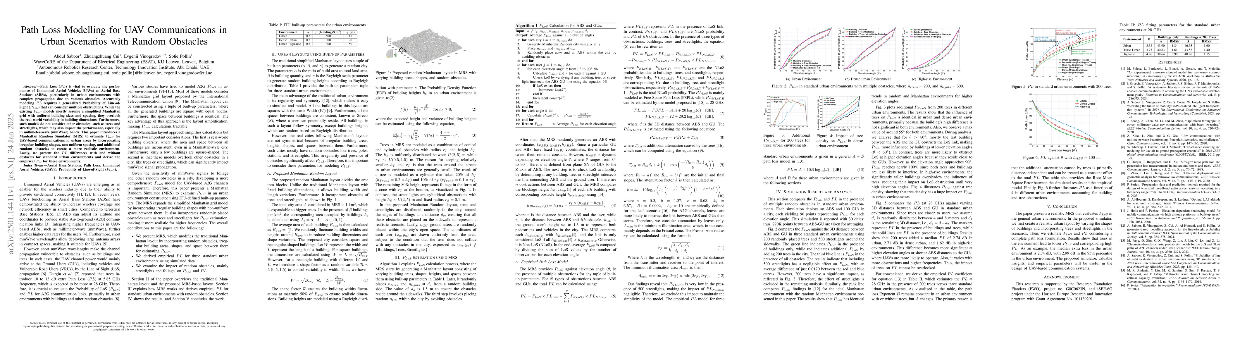 Thumbnail for Path Loss Modelling for UAV Communications in Urban Scenarios with
  Random Obstacles