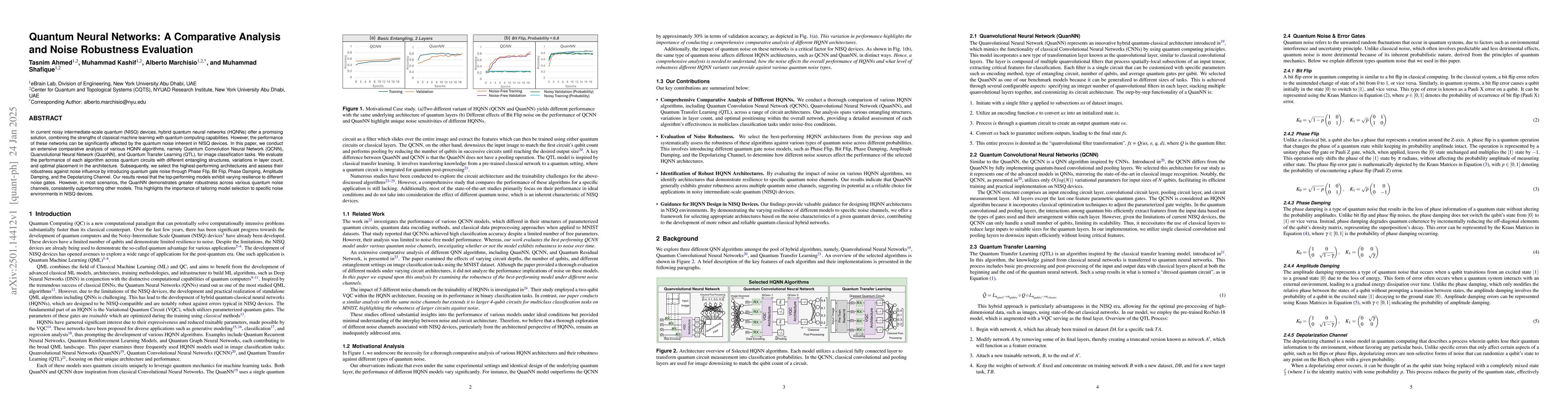 Thumbnail for Quantum Neural Networks: A Comparative Analysis and Noise Robustness
  Evaluation