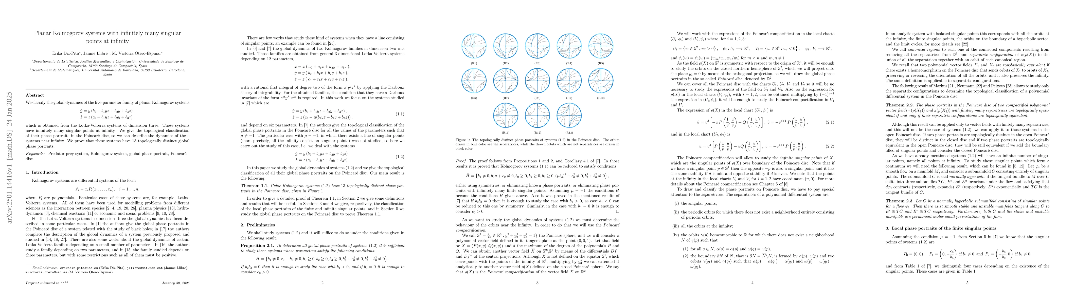 Thumbnail for Planar Kolmogorov systems with infinitely many singular points at
  infinity