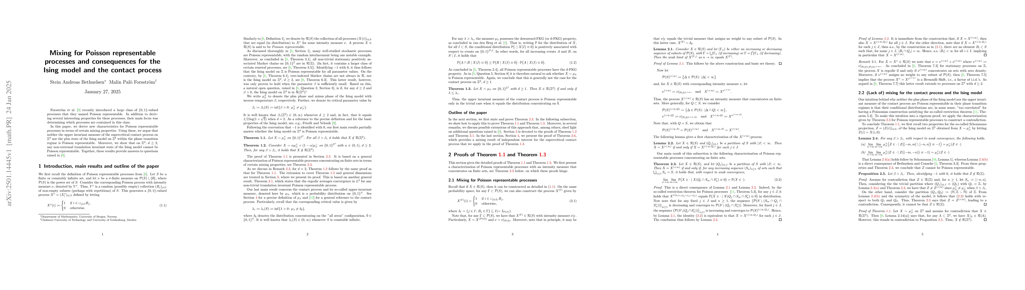 Thumbnail for Mixing for Poisson representable processes and consequences for the
  Ising model and the contact process