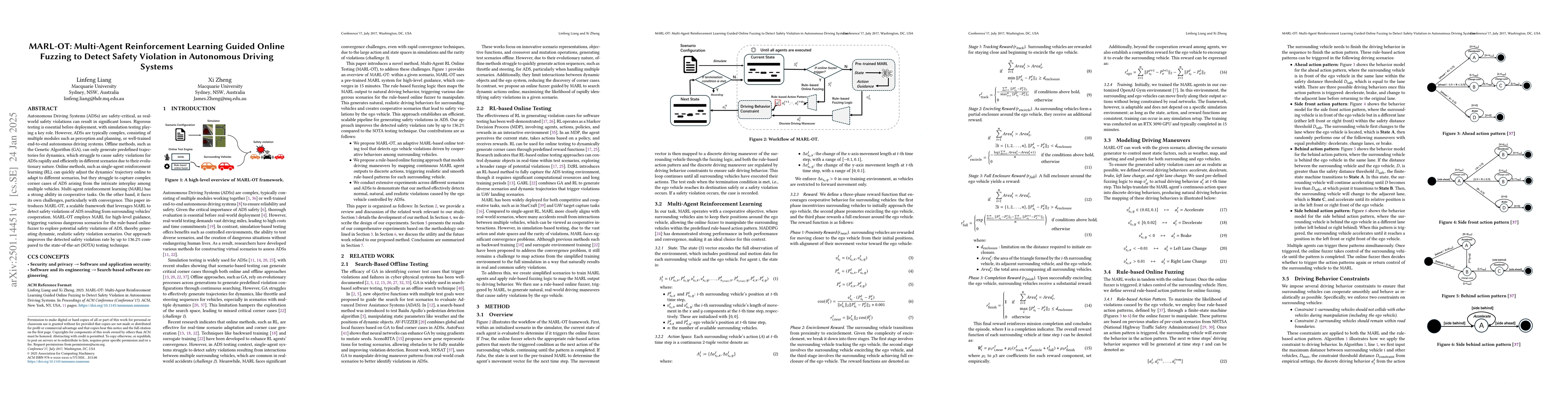 Thumbnail for MARL-OT: Multi-Agent Reinforcement Learning Guided Online Fuzzing to
  Detect Safety Violation in Autonomous Driving Systems