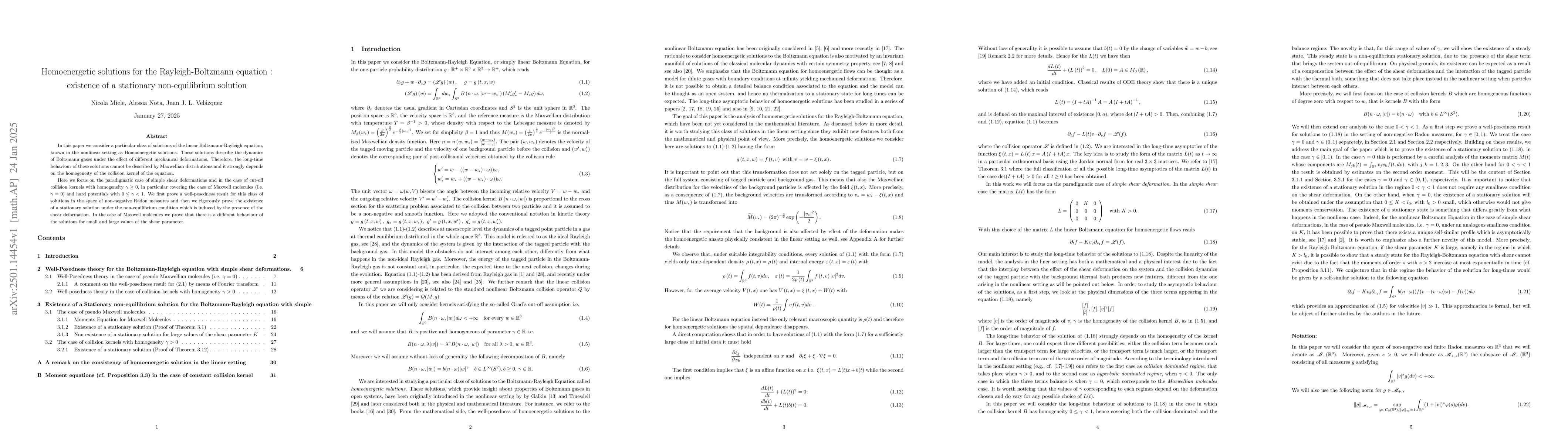 Thumbnail for Homoenergetic solutions for the Rayleigh-Boltzmann equation: existence
  of a stationary non-equilibrium solution