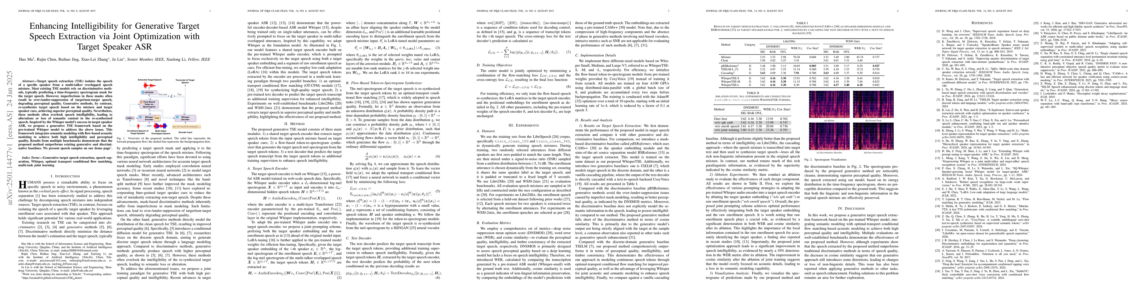 Thumbnail for Enhancing Intelligibility for Generative Target Speech Extraction via
  Joint Optimization with Target Speaker ASR
