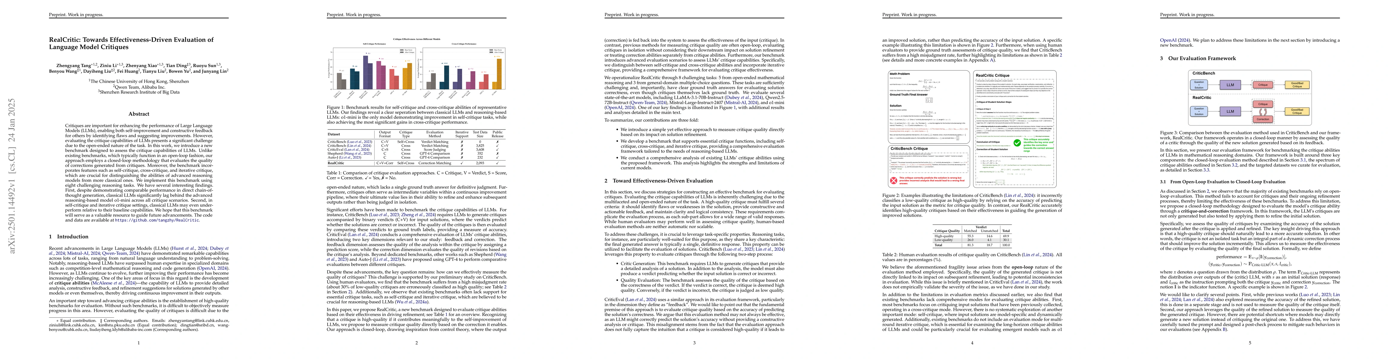 Thumbnail for RealCritic: Towards Effectiveness-Driven Evaluation of Language Model
  Critiques