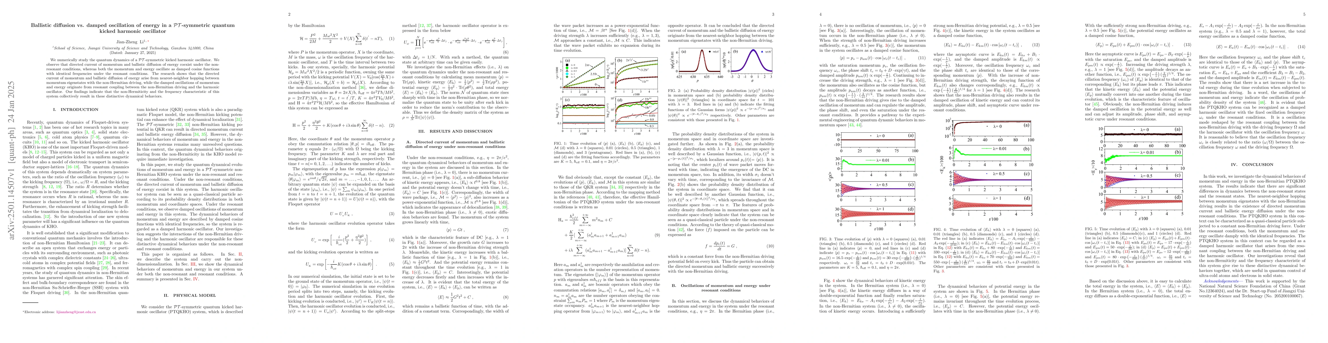 Thumbnail for Ballistic diffusion vs. damped oscillation of energy in a
  $\mathcal{PT}$-symmetric quantum kicked harmonic oscillator