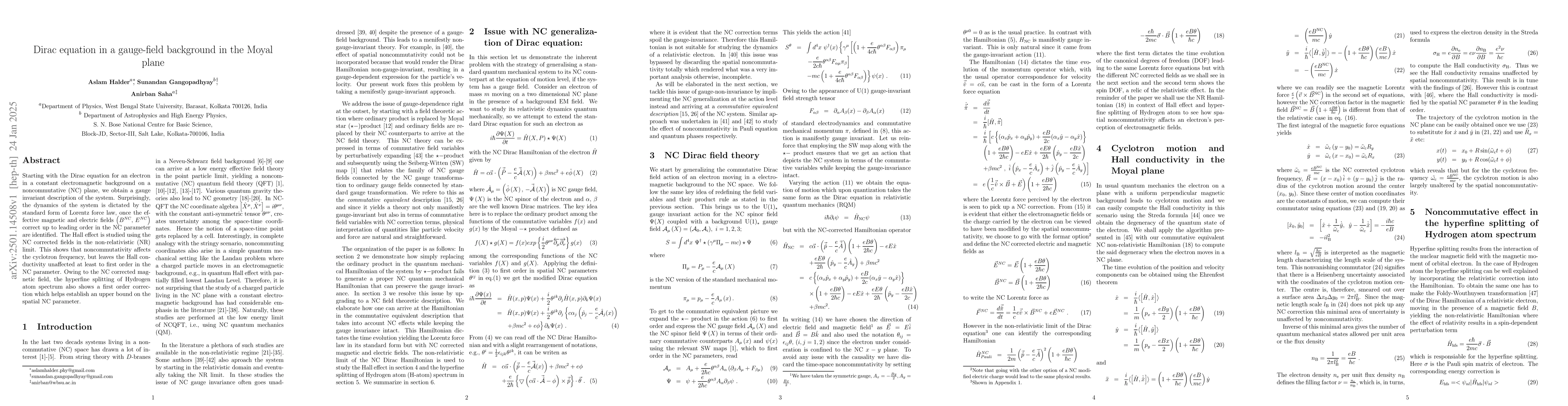 Thumbnail for Dirac equation in a gauge-field background in the Moyal plane