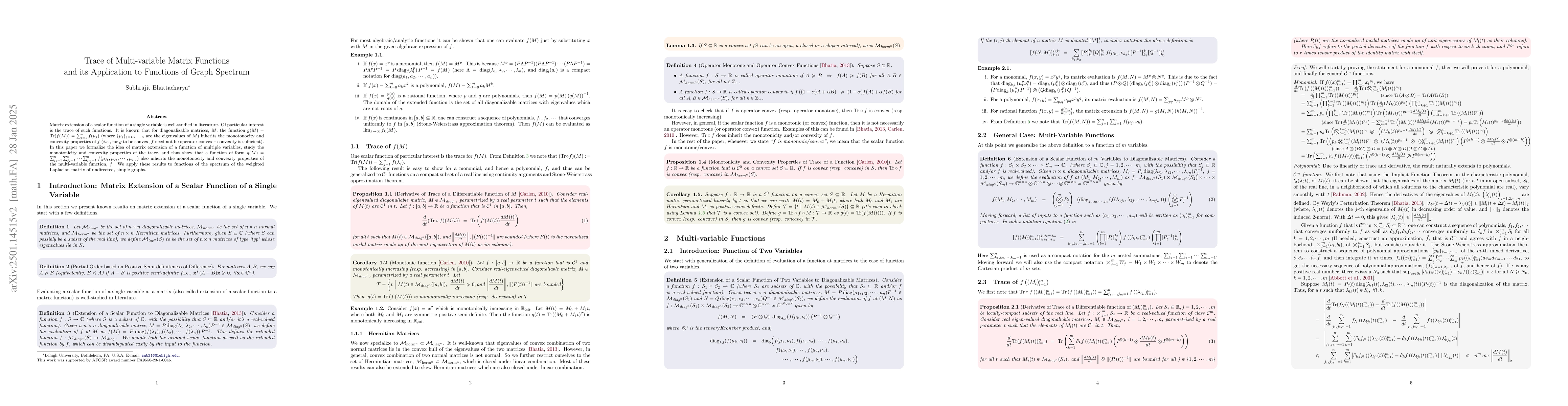 Thumbnail for Trace of Multi-variable Matrix Functions and its Application to Function
  of Graph Spectrum