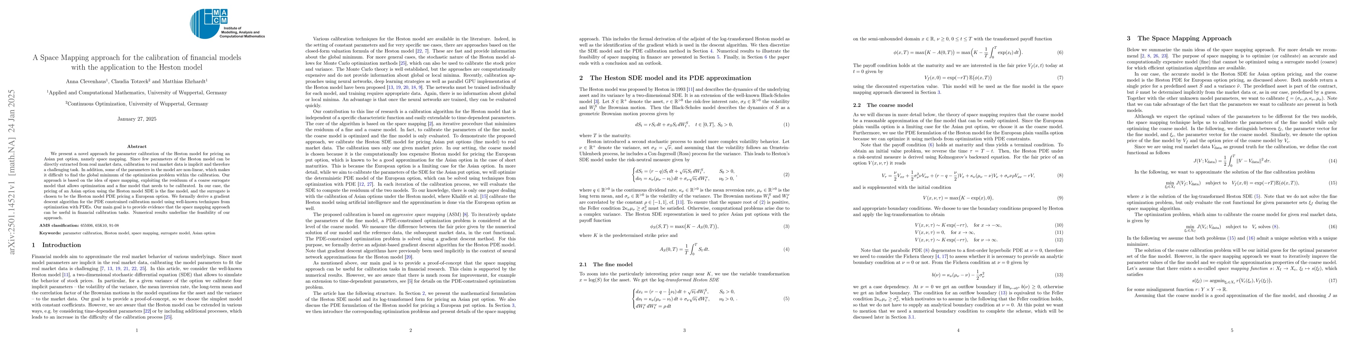 Thumbnail for A Space Mapping approach for the calibration of financial models with
  the application to the Heston model