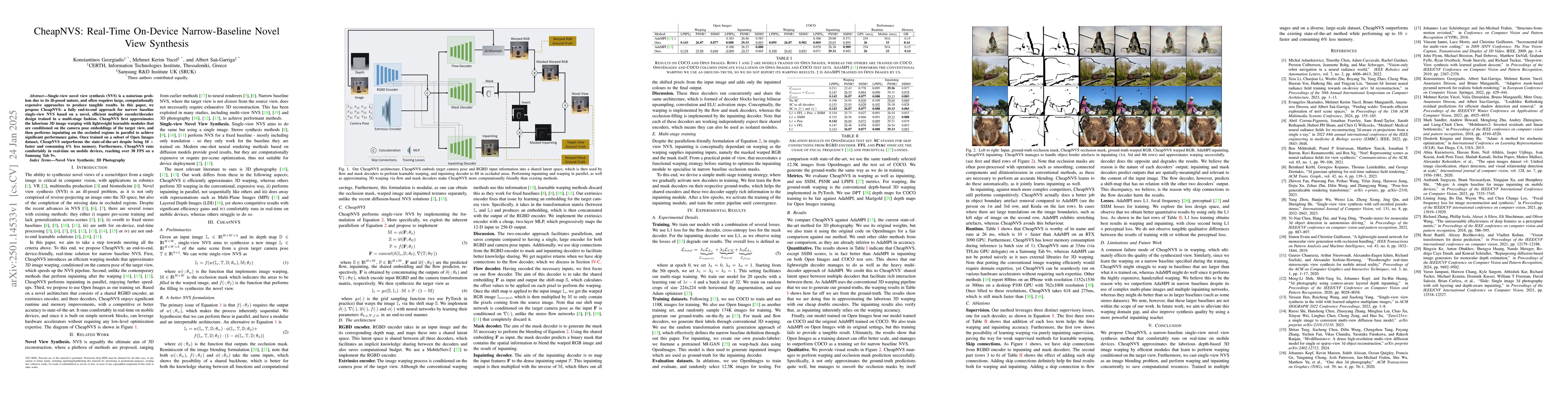 Thumbnail for CheapNVS: Real-Time On-Device Narrow-Baseline Novel View Synthesis