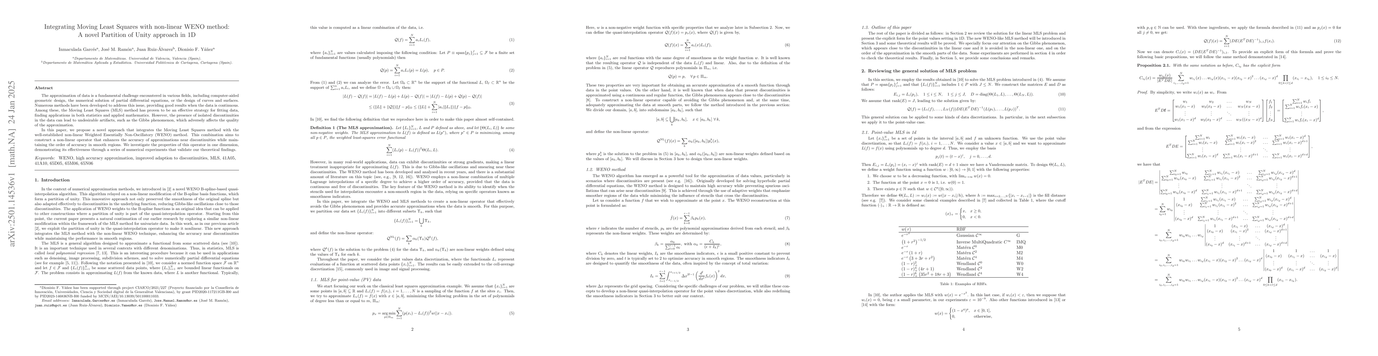 Thumbnail for Integrating Moving Least Squares with non-linear WENO method: A novel
  Partition of Unity approach in 1D