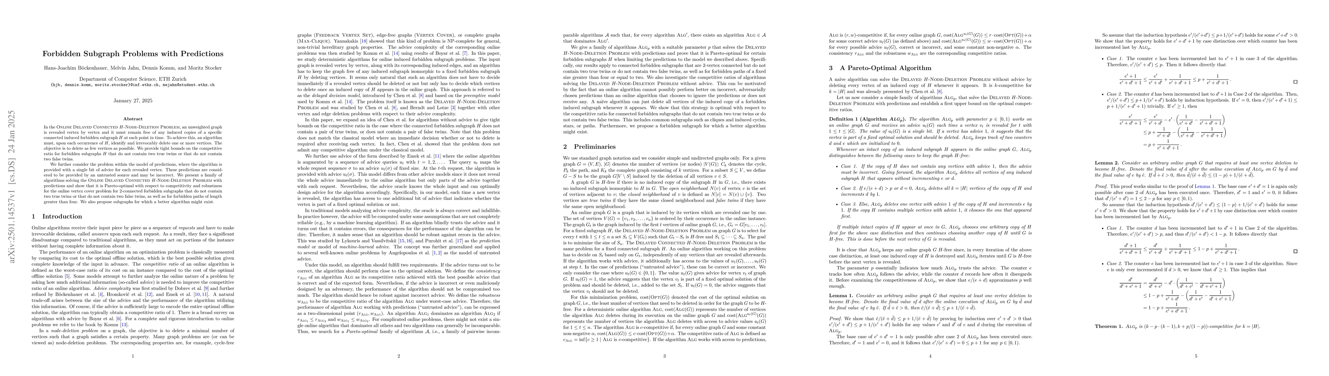 Thumbnail for Forbidden Subgraph Problems with Predictions