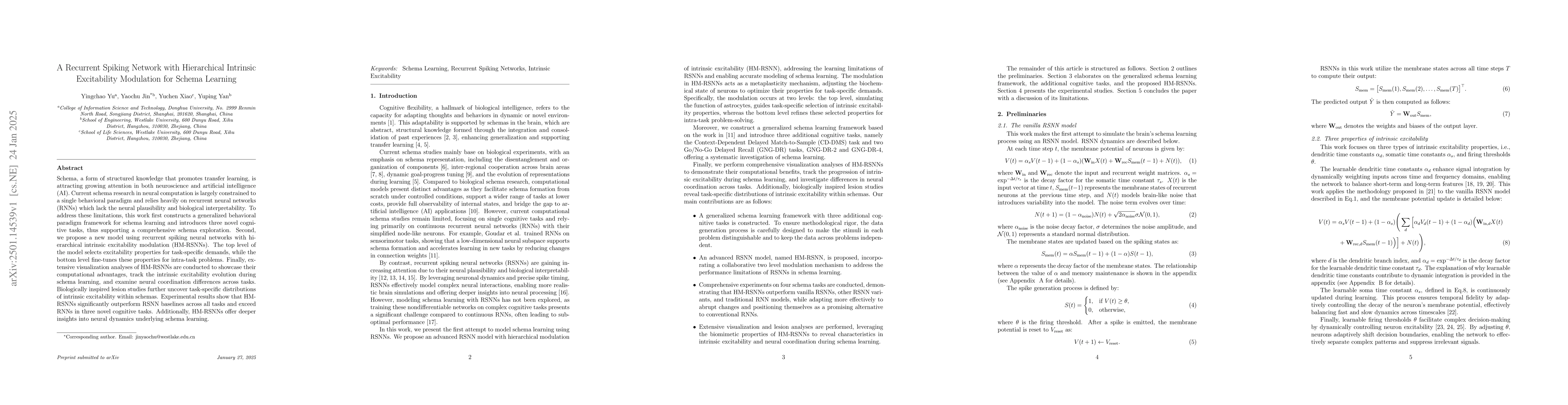 Thumbnail for A Recurrent Spiking Network with Hierarchical Intrinsic Excitability
  Modulation for Schema Learning