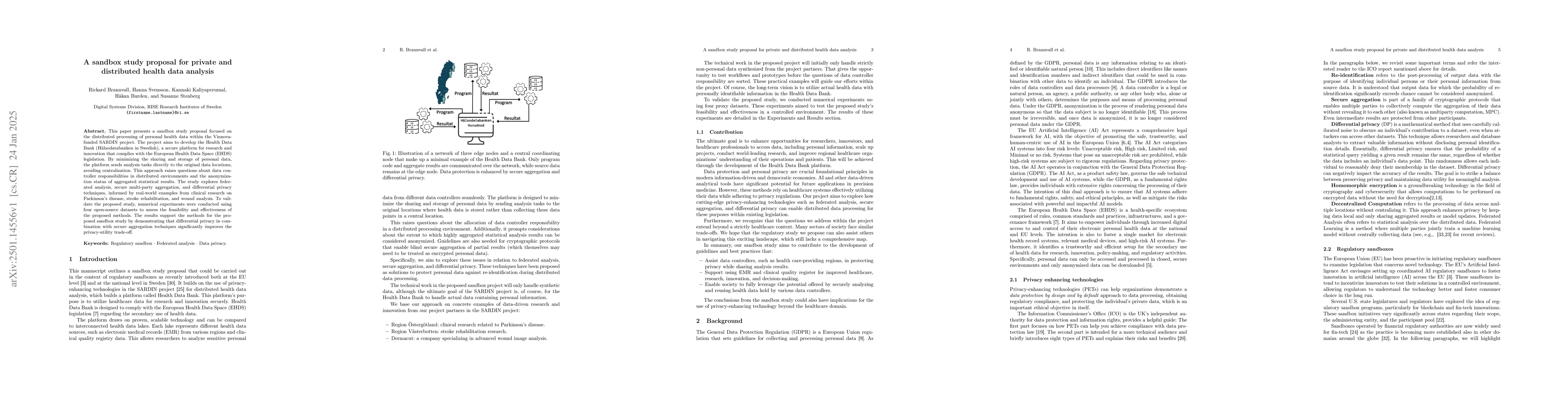 Thumbnail for A sandbox study proposal for private and distributed health data
  analysis