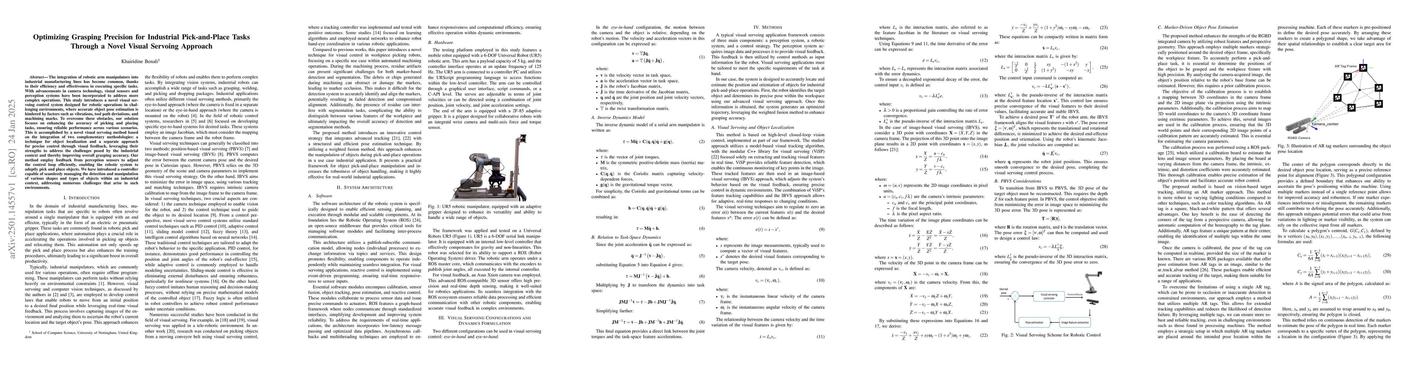 Thumbnail for Optimizing Grasping Precision for Industrial Pick-and-Place Tasks
  Through a Novel Visual Servoing Approach