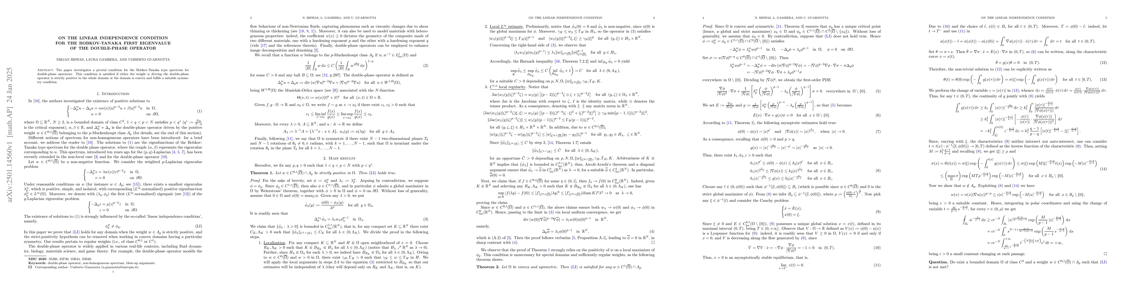 Thumbnail for On the linear independence condition for the Bobkov-Tanaka first
  eigenvalue of the double-phase operator