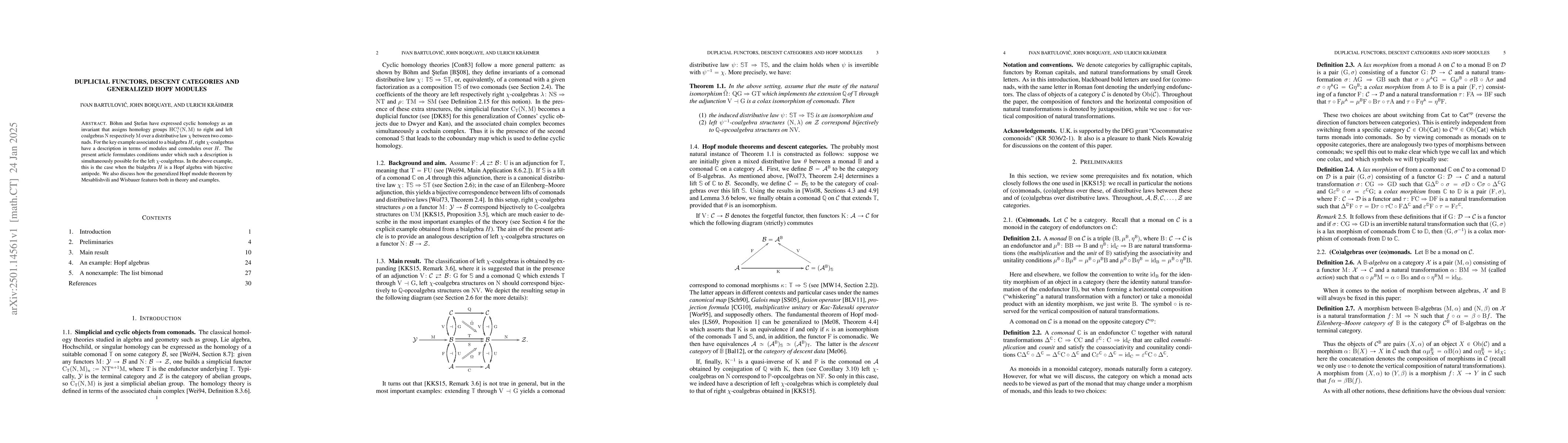 Thumbnail for Duplicial functors, descent categories and generalized Hopf modules