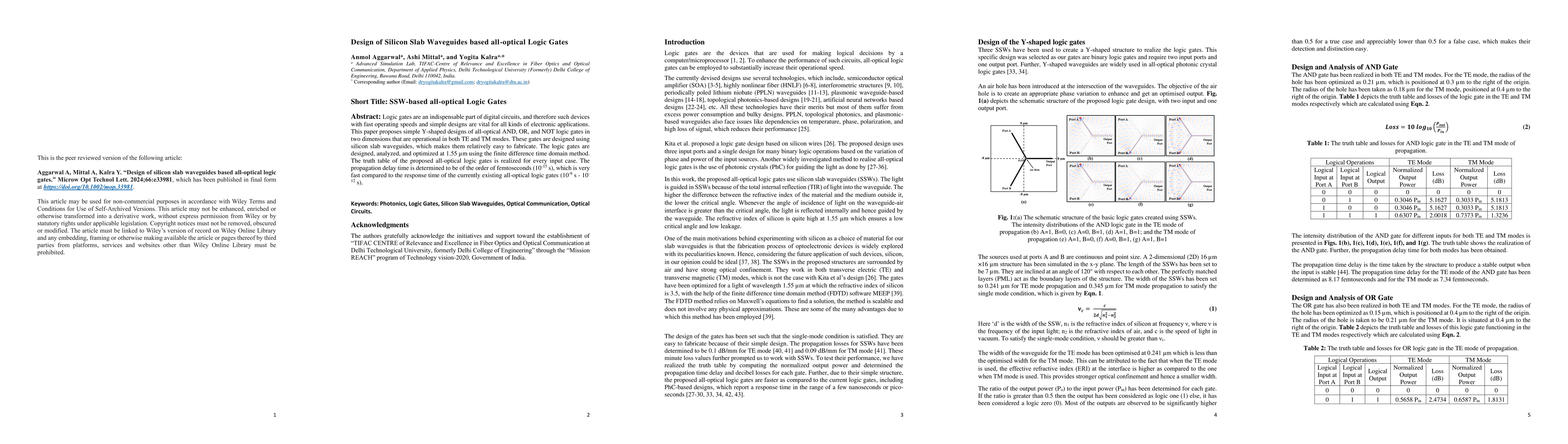 Thumbnail for Design of Silicon Slab Waveguides based all-optical Logic Gates