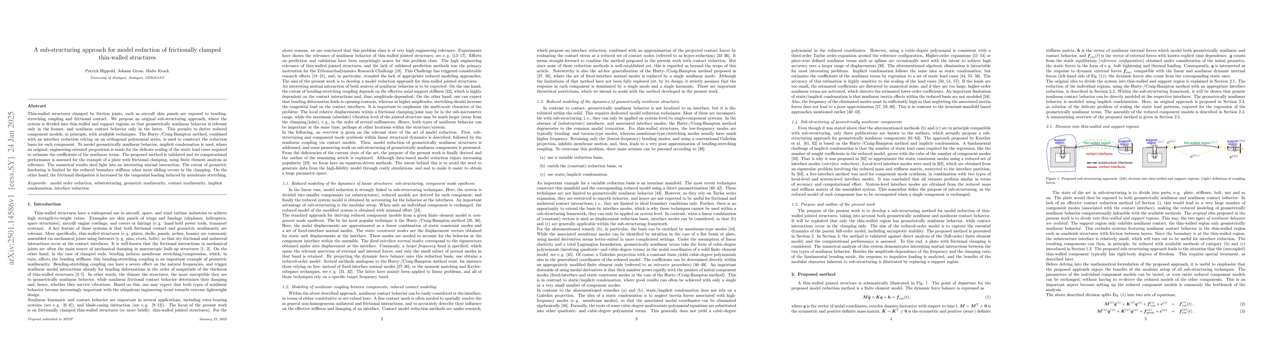 Thumbnail for A sub-structuring approach for model reduction of frictionally clamped
  thin-walled structures