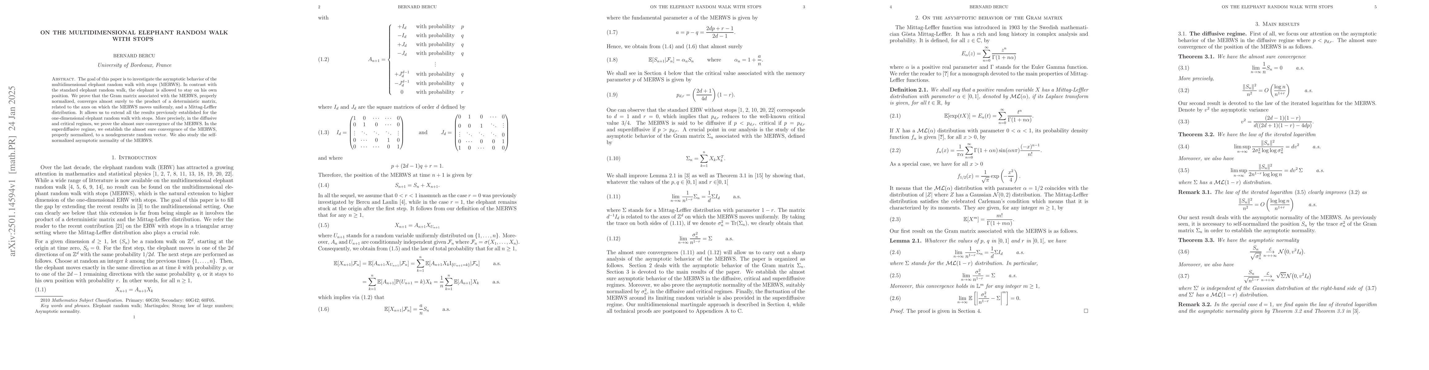 Thumbnail for On the multidimensional elephant random walk with stops