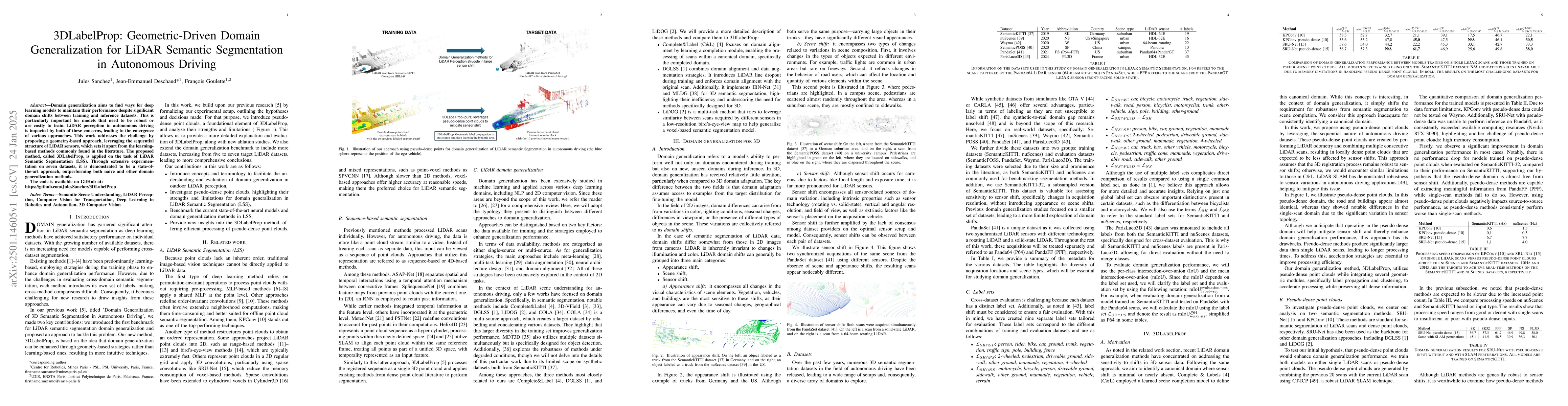 Thumbnail for 3DLabelProp: Geometric-Driven Domain Generalization for LiDAR Semantic
  Segmentation in Autonomous Driving