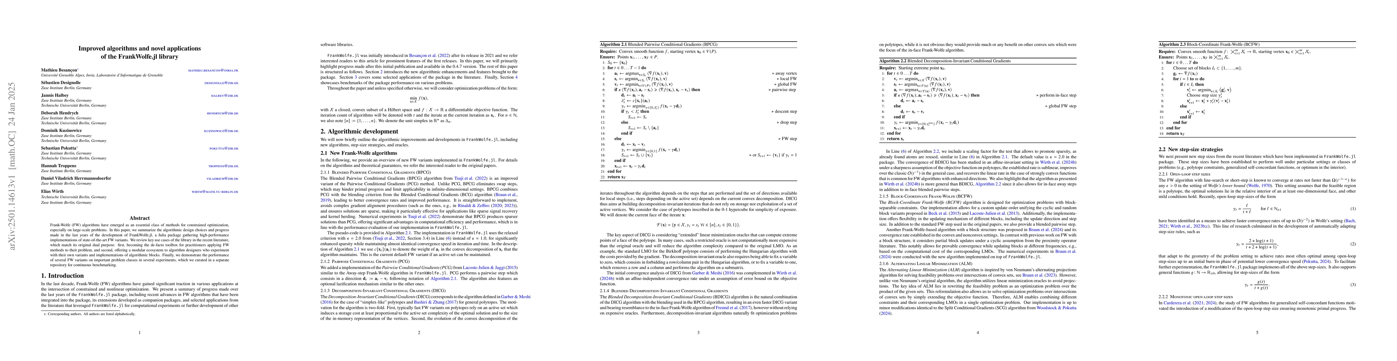 Thumbnail for Improved algorithms and novel applications of the FrankWolfe.jl library