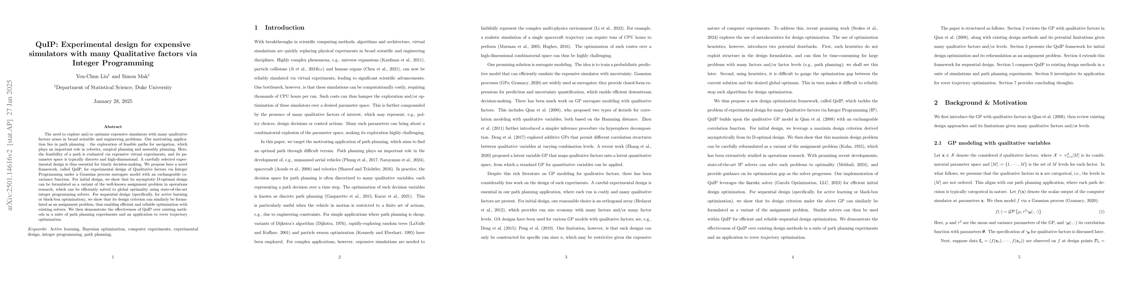 Thumbnail for QuIP: Experimental design for expensive simulators with many Qualitative
  factors via Integer Programming