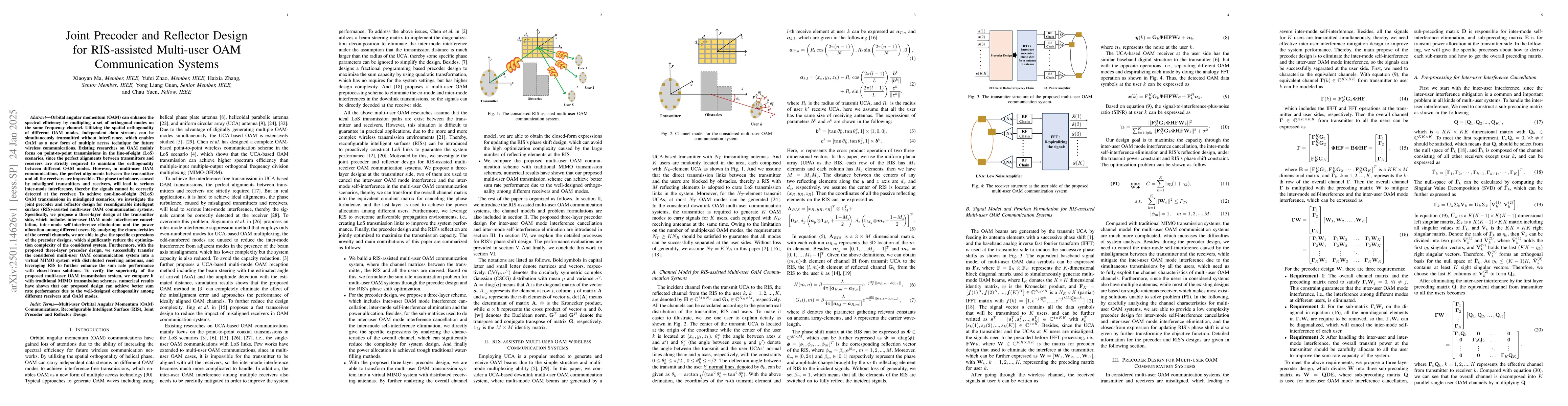 Thumbnail for Joint Precoder and Reflector Design for RIS-assisted Multi-user OAM
  Communication Systems