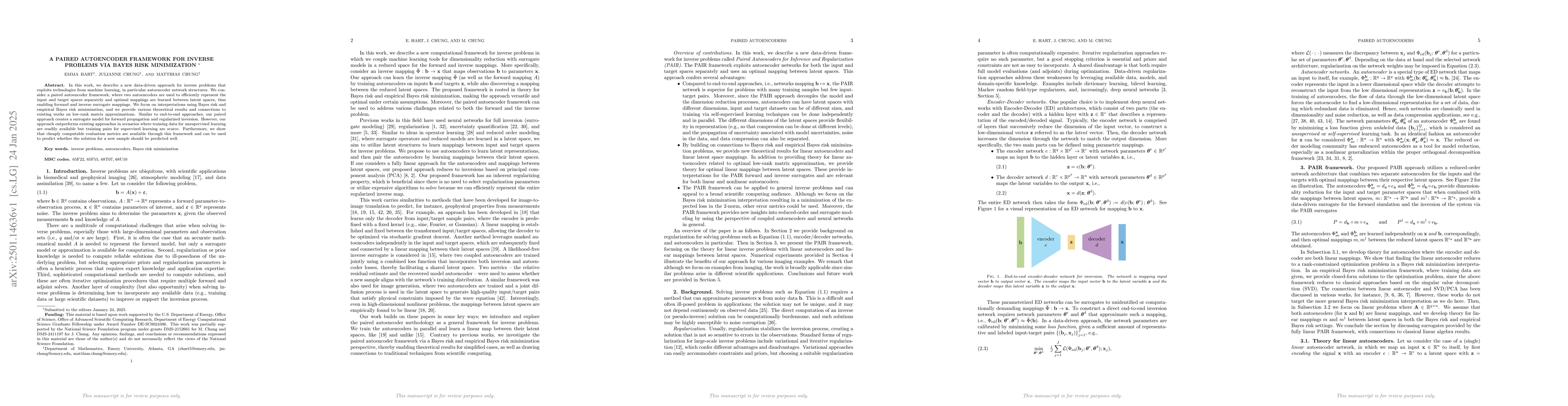 Thumbnail for A Paired Autoencoder Framework for Inverse Problems via Bayes Risk
  Minimization