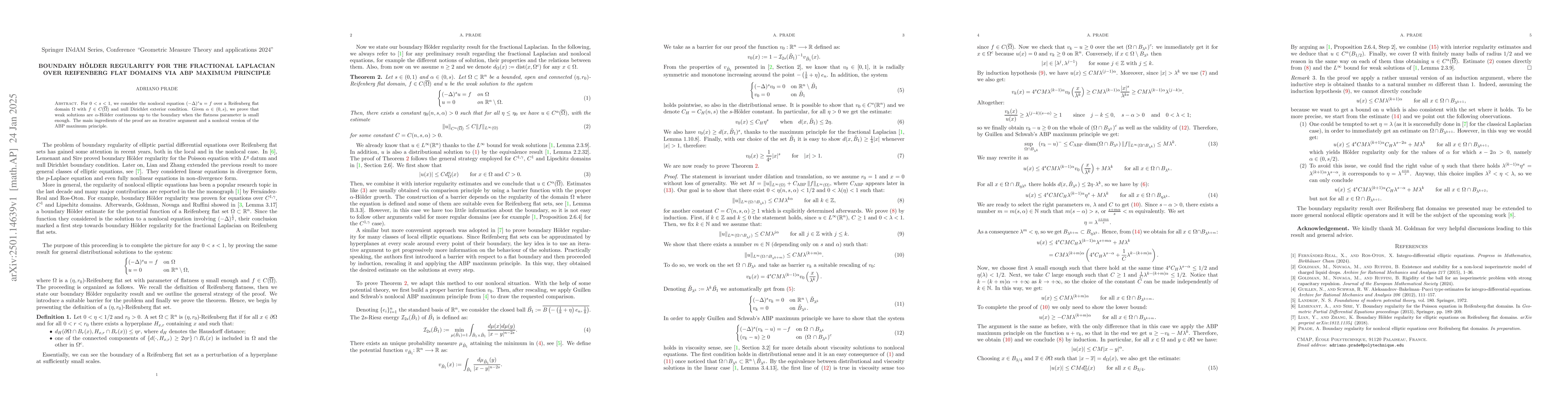 Thumbnail for Boundary Hölder regularity for the fractional Laplacian over
  Reifenberg flat domains via ABP maximum principle