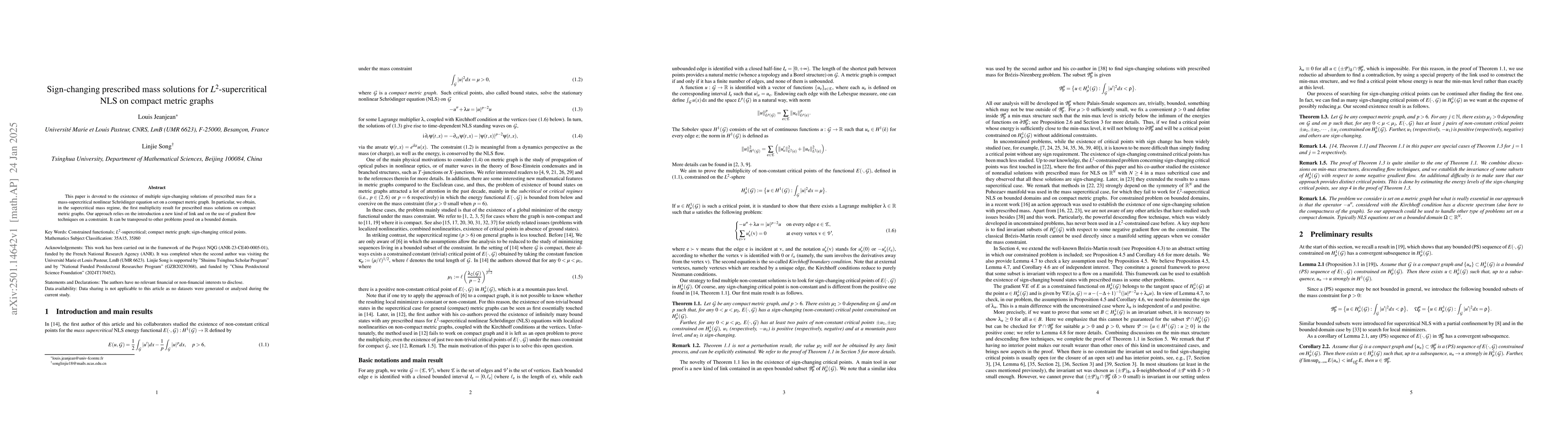 Thumbnail for Sign-changing prescribed mass solutions for $L^2$-supercritical NLS on
  compact metric graphs
