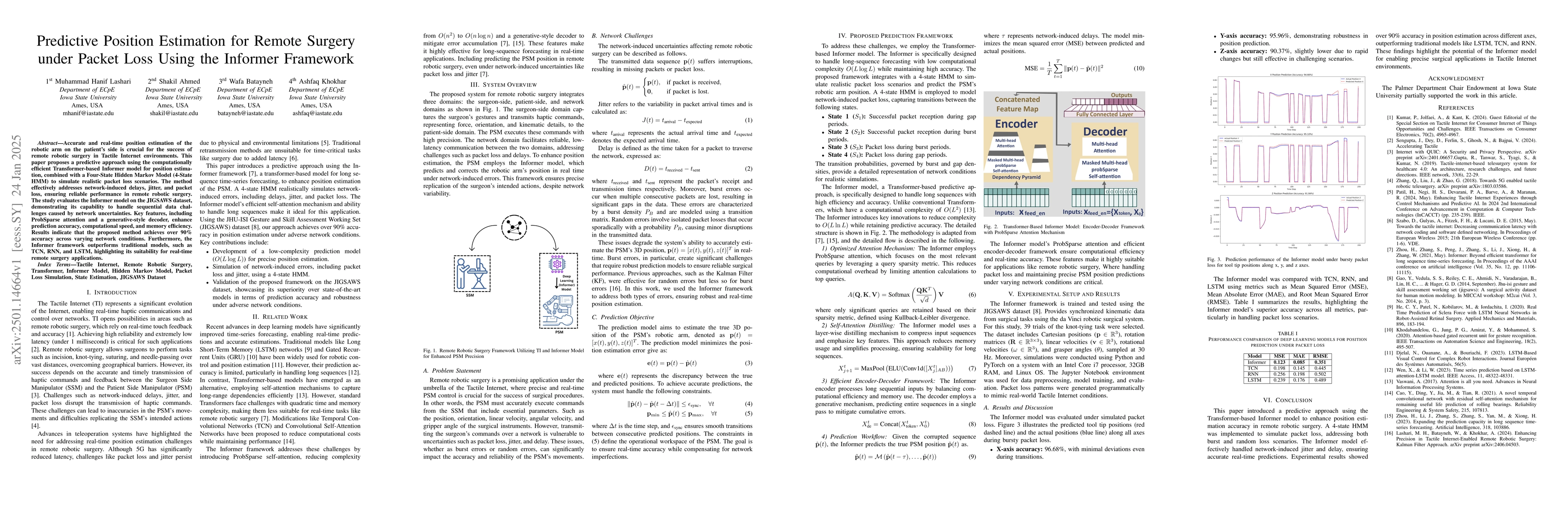 Thumbnail for Predictive Position Estimation for Remote Surgery under Packet Loss
  Using the Informer Framework