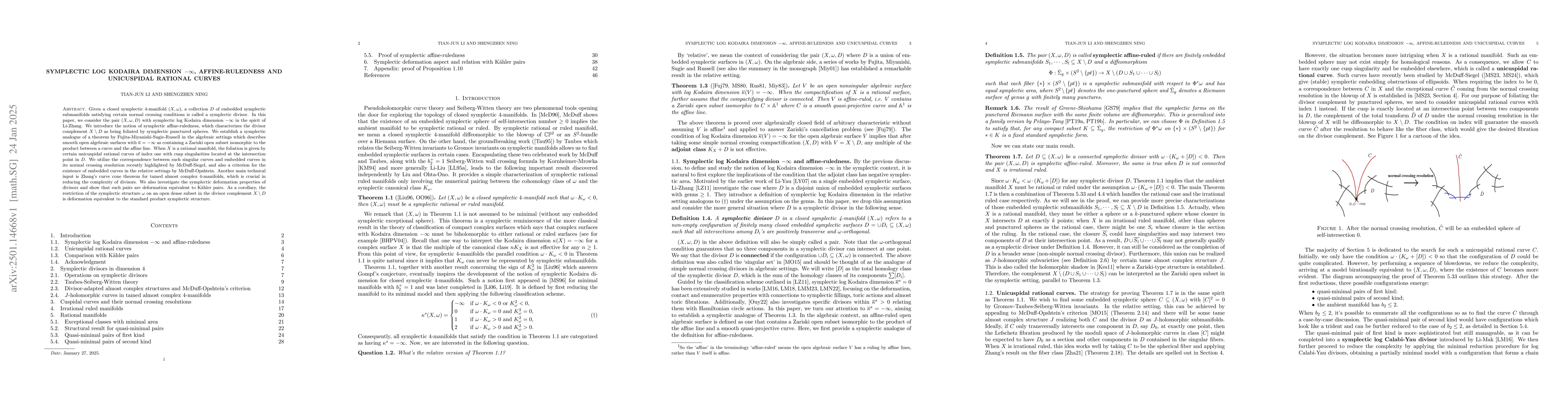 Thumbnail for Symplectic log Kodaira dimension $-\infty$, affine-ruledness and
  unicuspidal rational curves