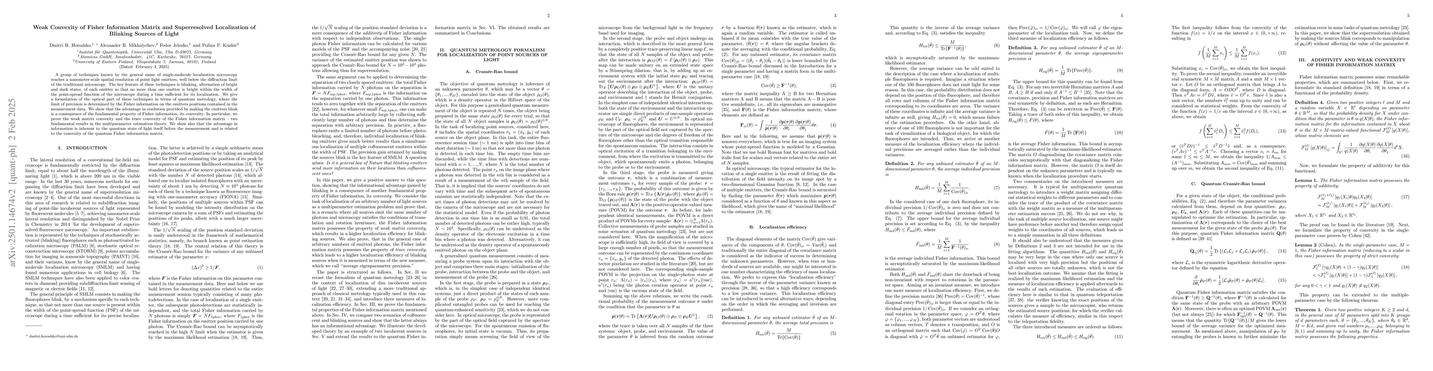 Thumbnail for Weak convexity of Fisher information matrix and superresolved
  localization of blinking sources of light