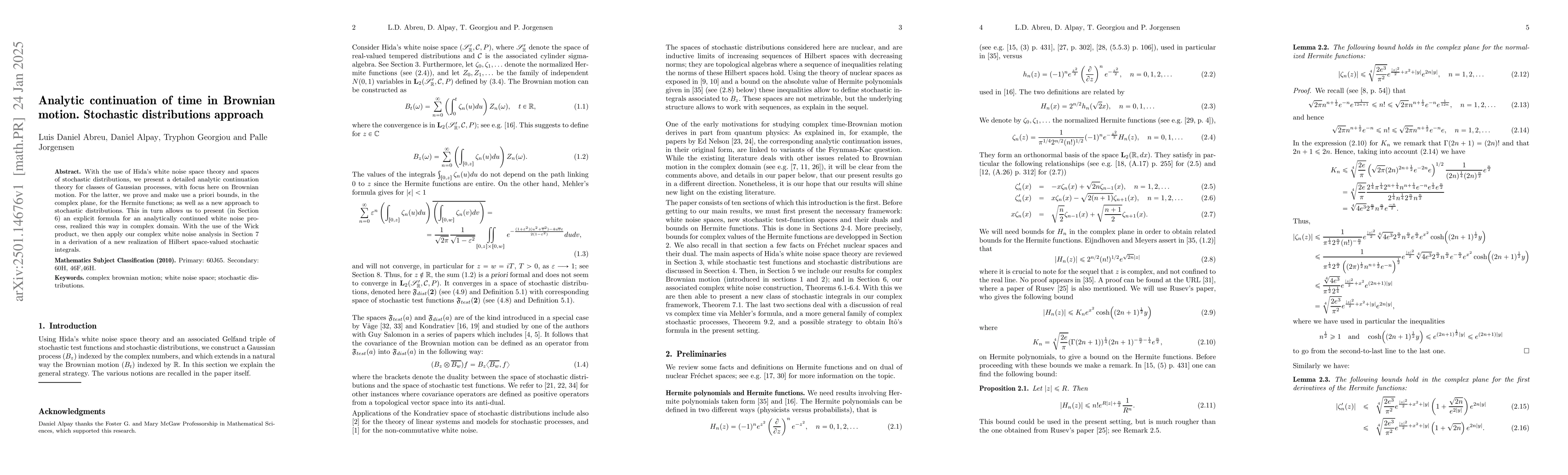 Thumbnail for Analytic continuation of time in Brownian motion. Stochastic
  distributions approach
