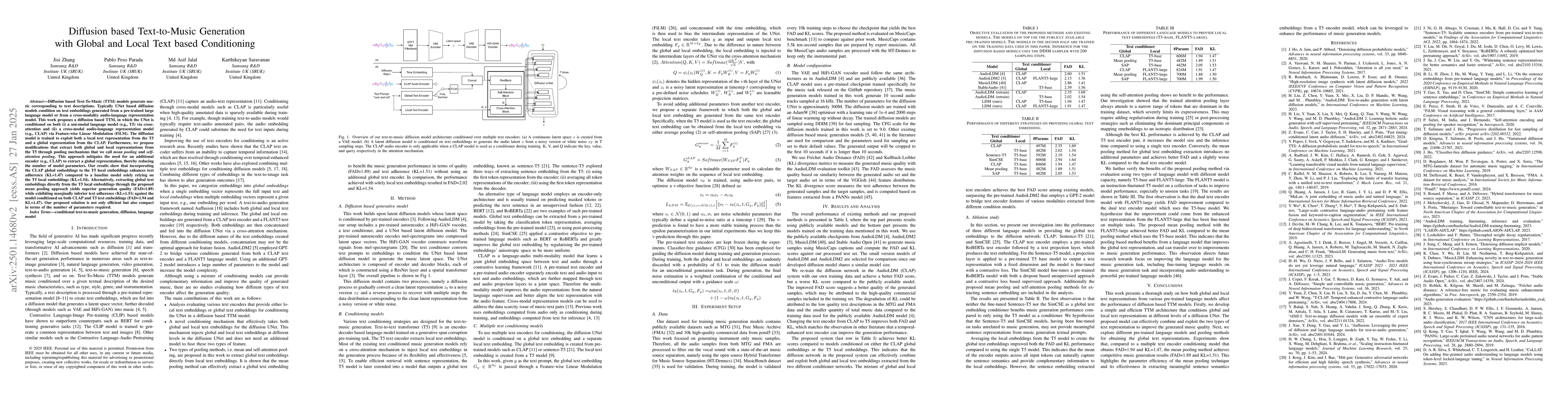 Thumbnail for Diffusion based Text-to-Music Generationwith Global and Local Text based
  Conditioning